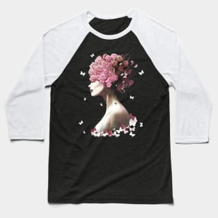 Floral lady, cute girl and pink flowers, watercolor roses and butterflies, cute, anime, kawaii, seasonal Baseball T-Shirt